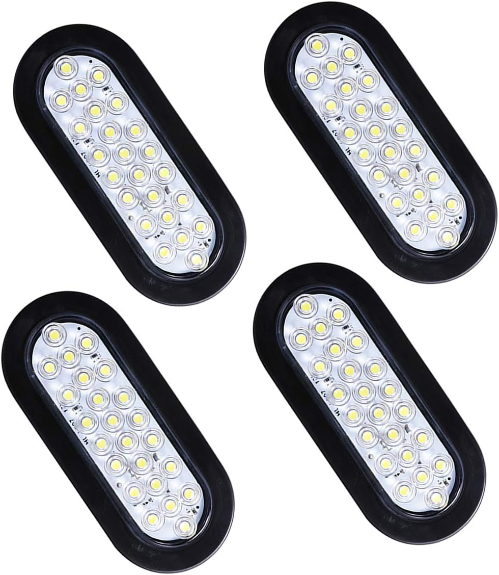 NPAUTO 4 luces LED ovaladas de 6 pulgadas, 24 luces LED blancas de respaldo reverso, impermeable, parada de remolque, luz trasera para caravanas y