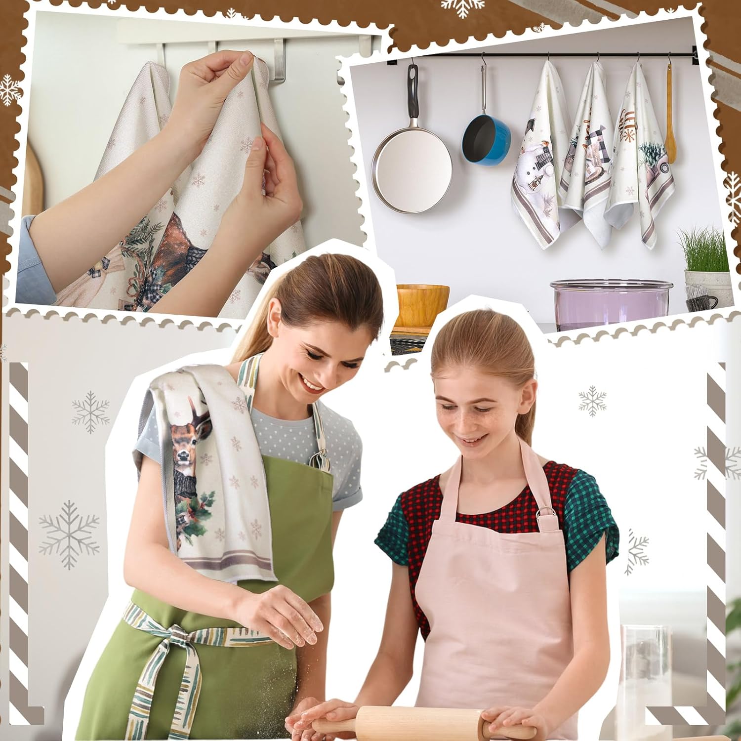 Geyoga 6 paños de cocina de Navidad de 16 x 24 pulgadas, absorbentes, paños de cocina de Navidad, decoración de cocina de Navidad para Navidad,