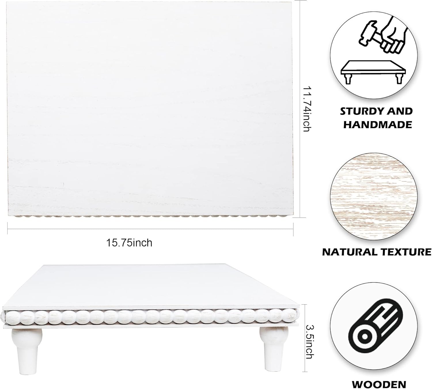 GENMOUS Farmhouse – Soporte de pedestal blanco para decoración de baño, bandeja rústica grande escalonada, soporte de pedestal para exhibición de