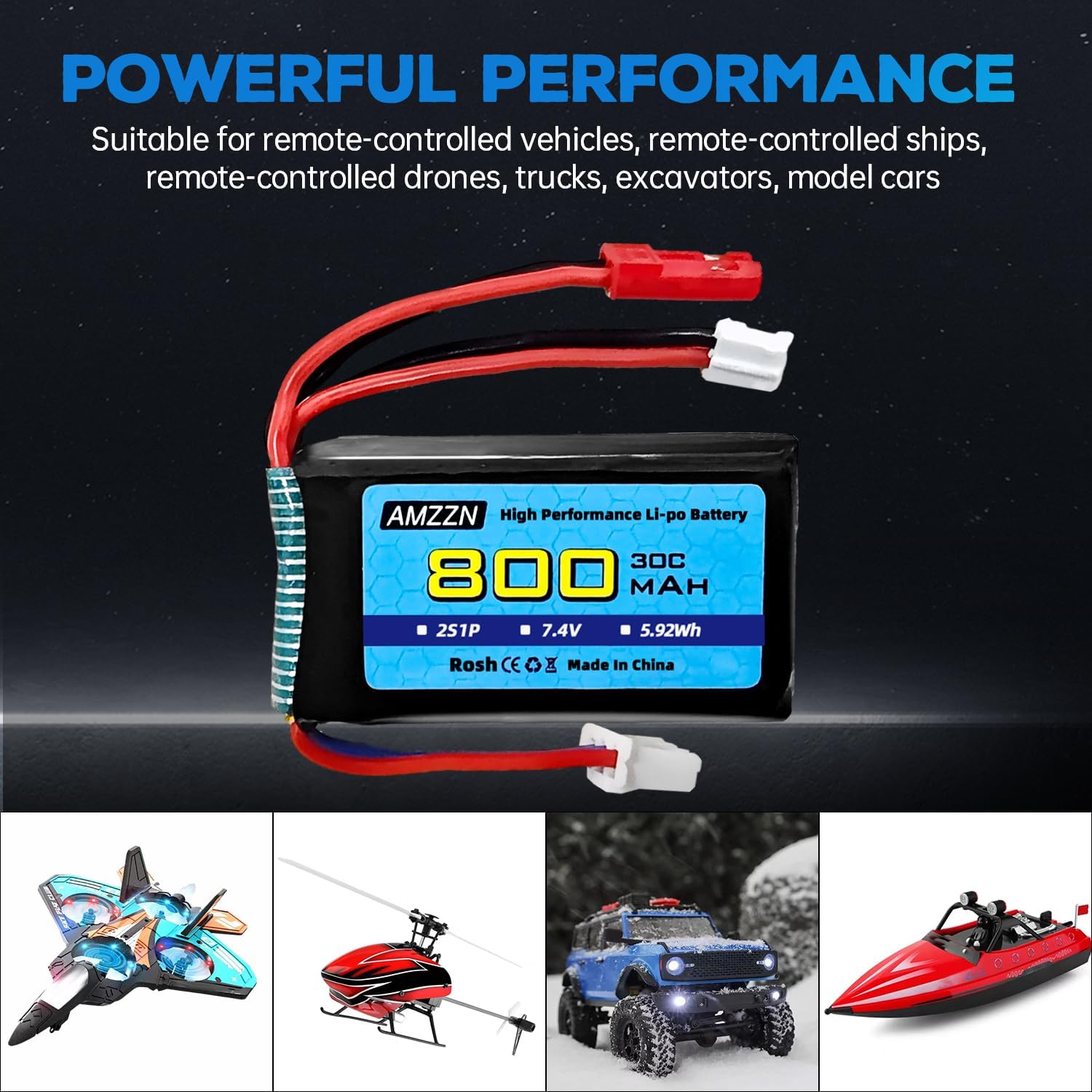 2 baterías Lipo de 7.4V 30C 2S 800mAh con enchufe JST y enchufe PH2.0 + carga 2 en 1 para batería de automóvil SCX24 RC, compatible con la mayoría