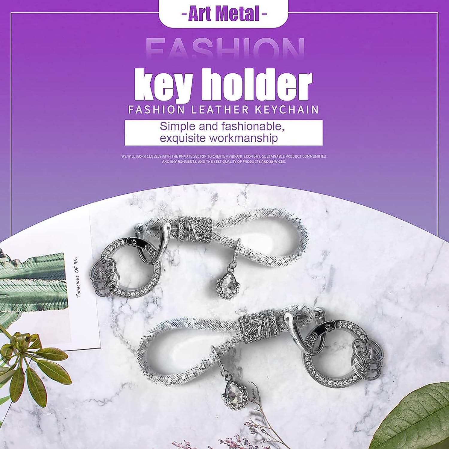 1 llavero de diamantes de imitación para automóvil, llavero de moda para mujer, accesorios de anillo de cristal (plateado)