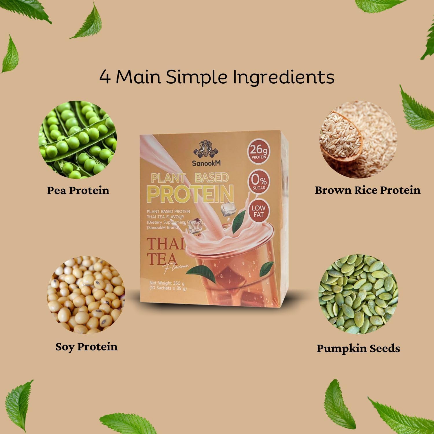 SanookM Proteína en polvo a base de plantas, sabor a té tailandés, sin azúcar, bolsitas de viaje (0.92 oz)