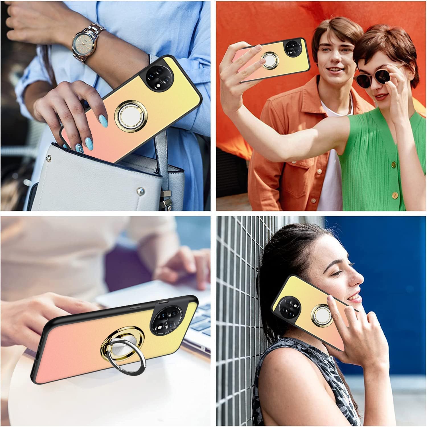 ZHIYIWU Funda para teléfono OnePlus 11 5G Ocultar plegable telescópico con anillo Kickstand a prueba de golpes, con 1 protector de pantalla esquinas