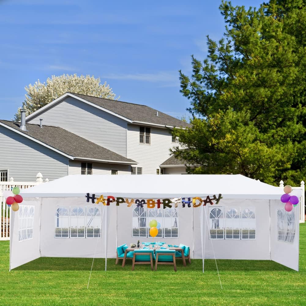 Tienda de campaña para fiestas de 10 x 30 pulgadas, carpa blanca para bodas, resistente al agua, para fiestas, con 5 paredes laterales extraíbles,