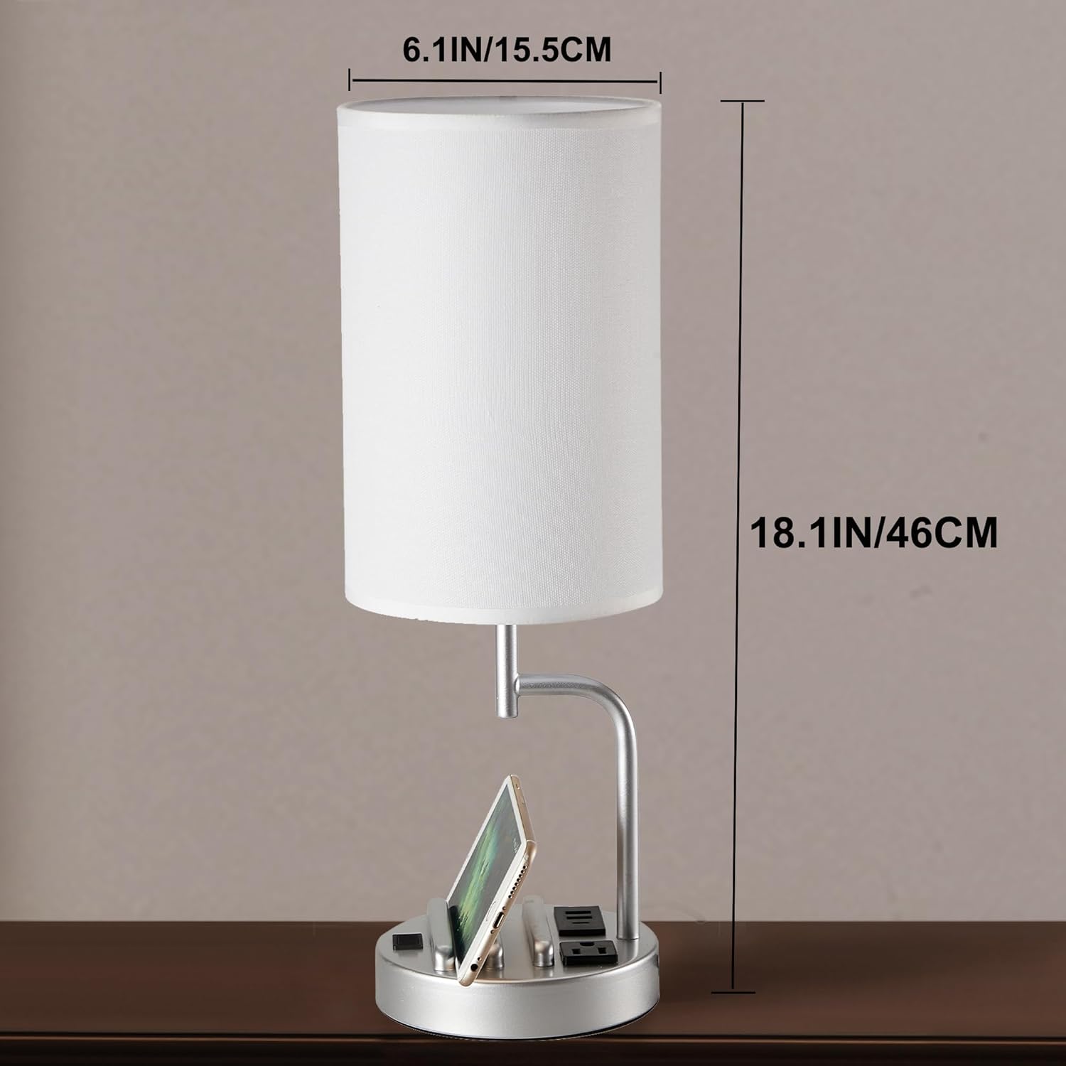 Dreamholder – 2lámparas de mesa con 3puertos de carga USB, moderna lámpara de escritorio con toma de corriente alterna y soportes para teléfono,