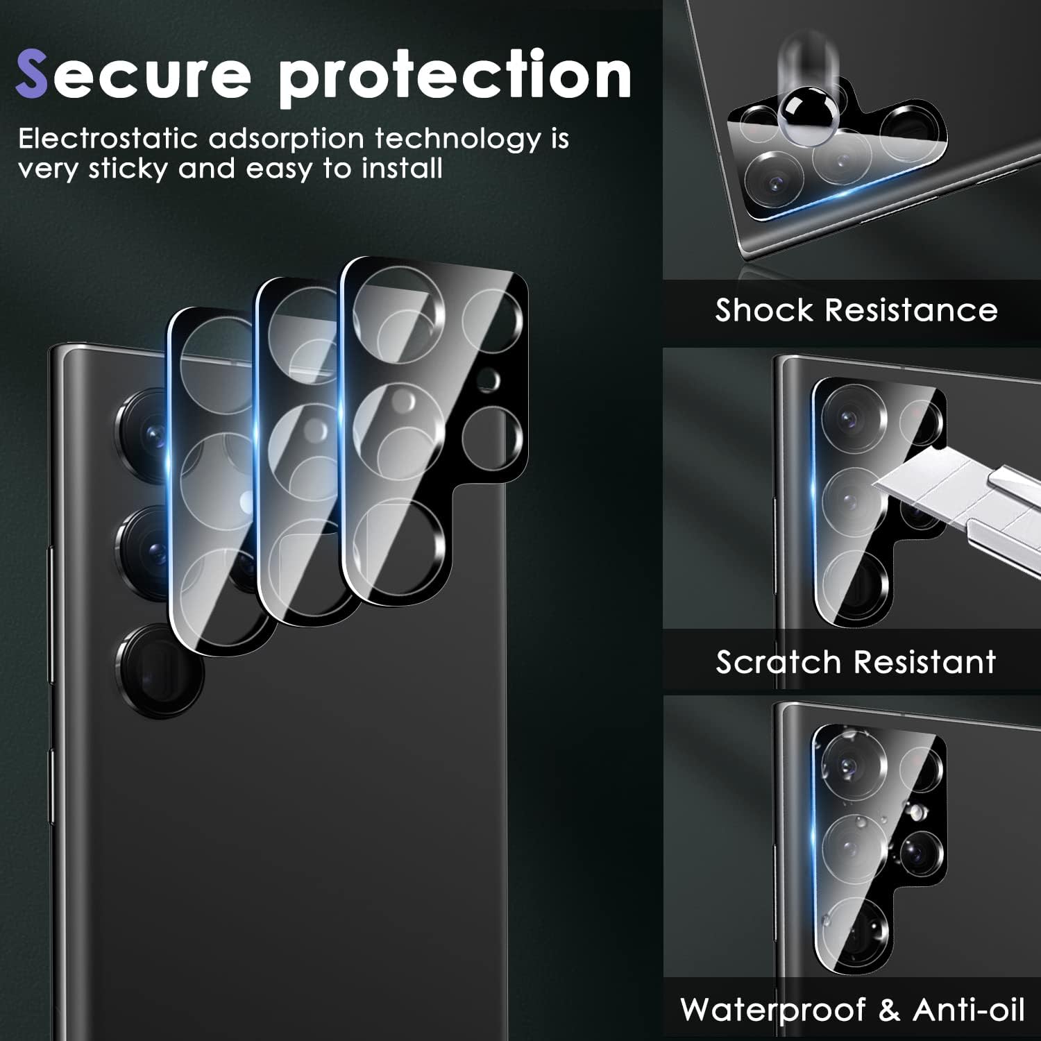 Asstar Paquete de 3 protectores de pantalla para Samsung Galaxy S23 Ultra, paquete de 3 protectores de pantalla de vidrio templado 9H con 3