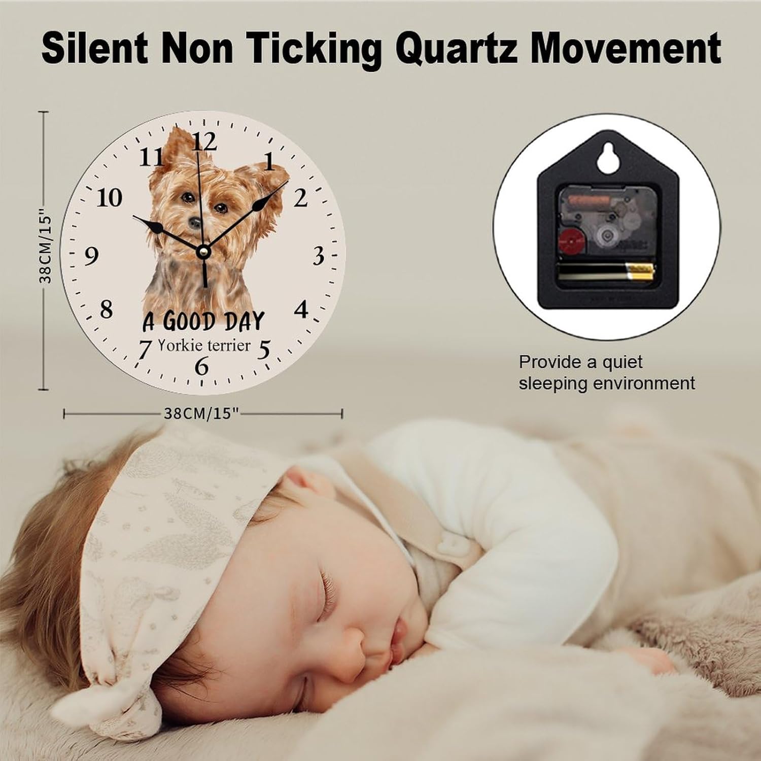 ArogGeld Reloj de pared con texto en inglés “A Good Day” Yorkie Terrier – Reloj de pared colgante para perro Yorkie Terrier, silencioso, sin tictac,