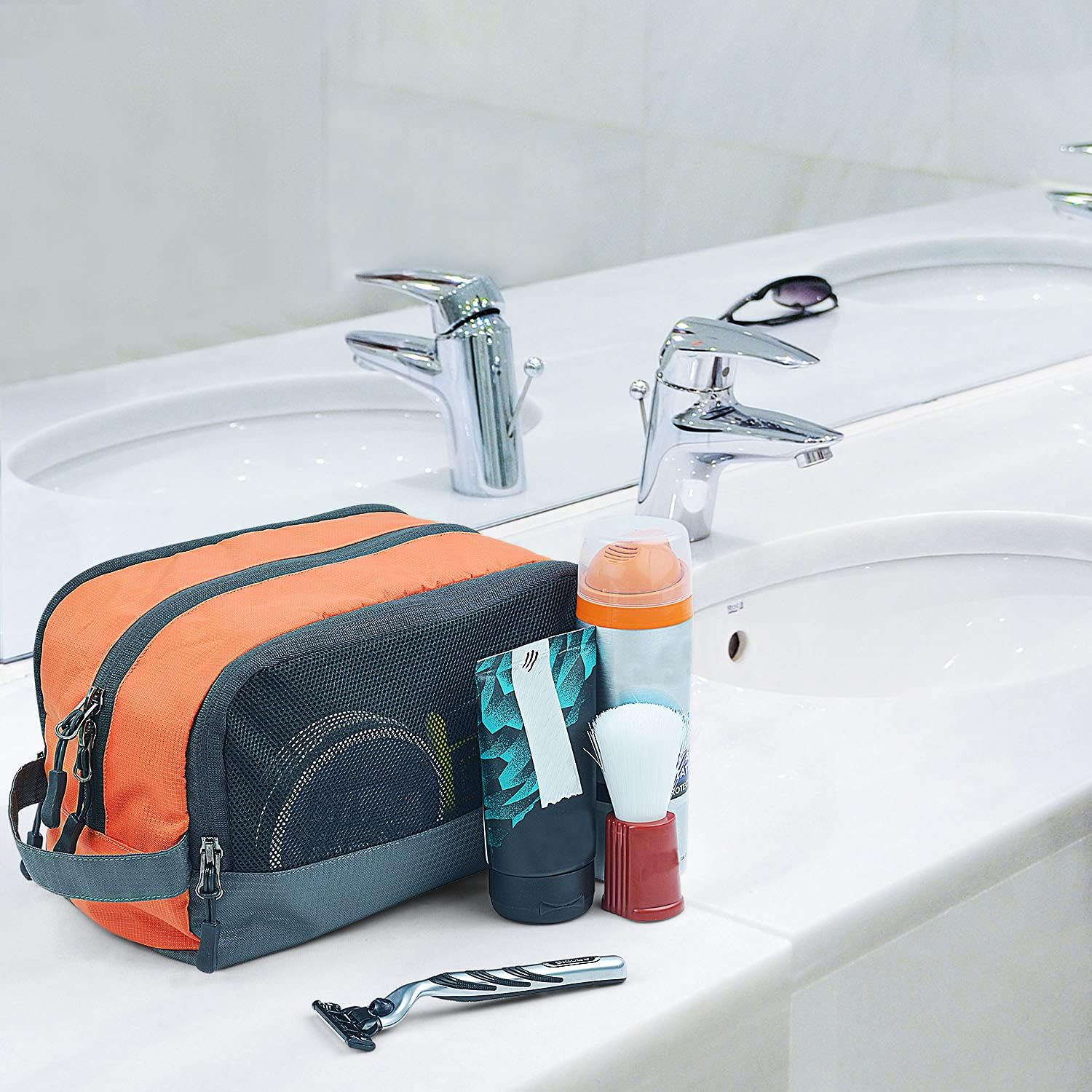 FATMUG Bolsa organizadora de artículos de tocador para viajes, bolsa de afeitado, estuche para kit Dopp para hombre (multiusos, multicolor),
