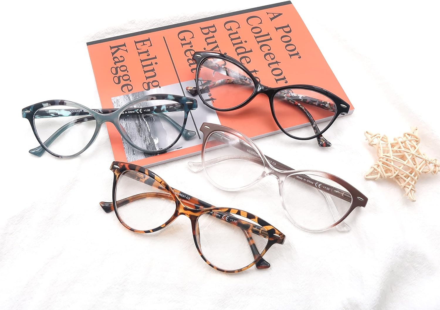 MODFANS Paquete de 4 lentes de lectura de diseño de ojo de gato para mujer con bisagra de resorte elegantes y cómodos