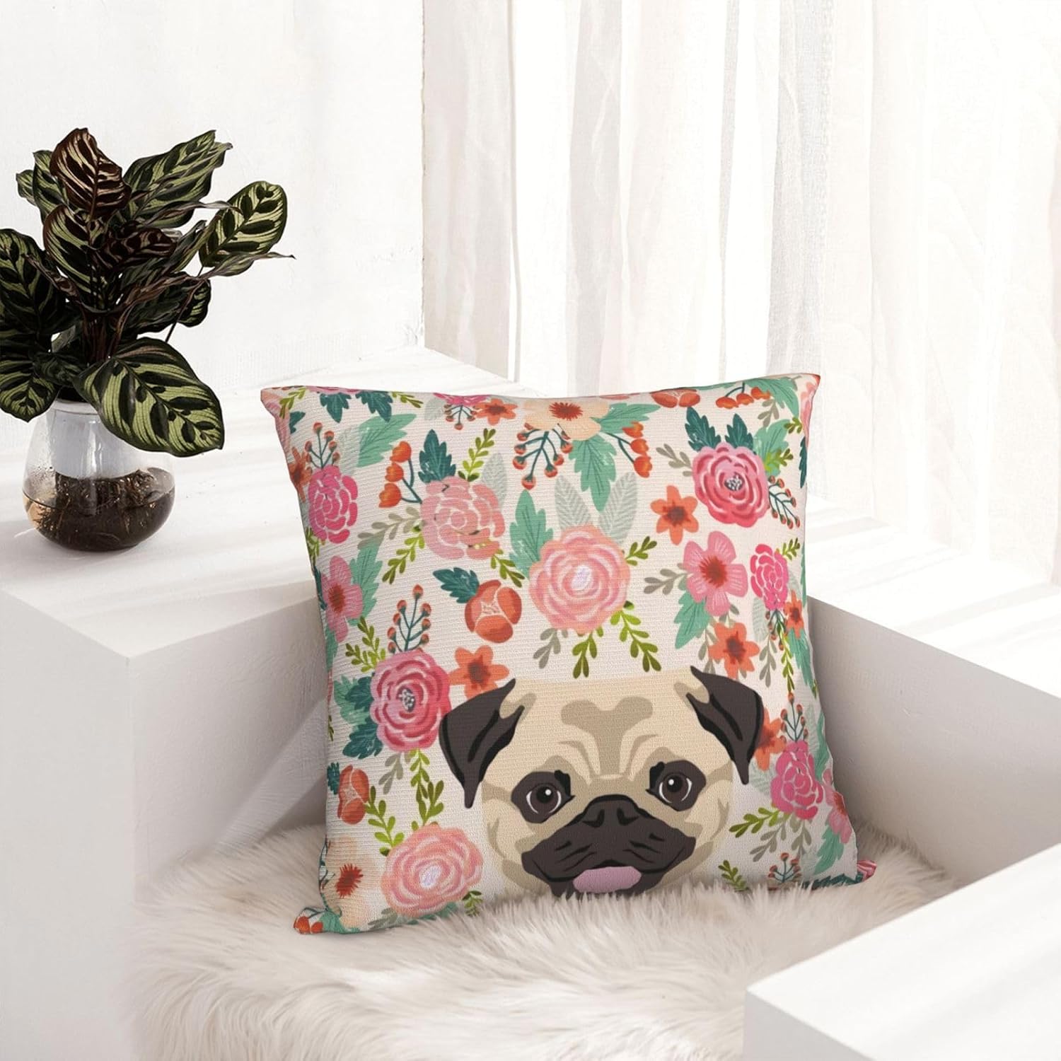 Fundas de almohada con estampado de lindos perros carlino, amantes de las mascotas, para dormitorio, cama y sofá, fundas de almohada cuadradas
