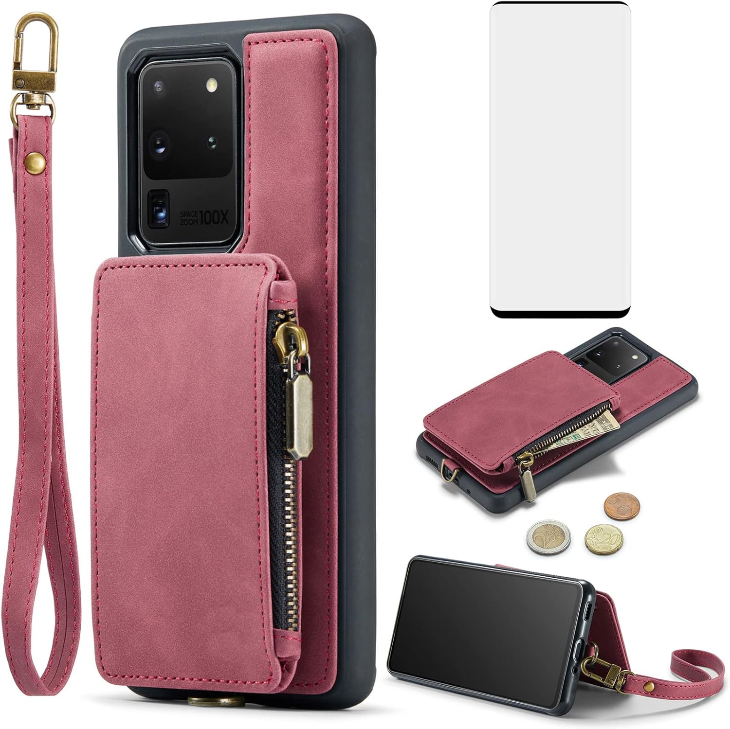 Asuwish Funda de teléfono para Samsung Galaxy S20 Ultra Glaxay S20ultra 5G Funda tipo cartera con protector de pantalla de vidrio templado y