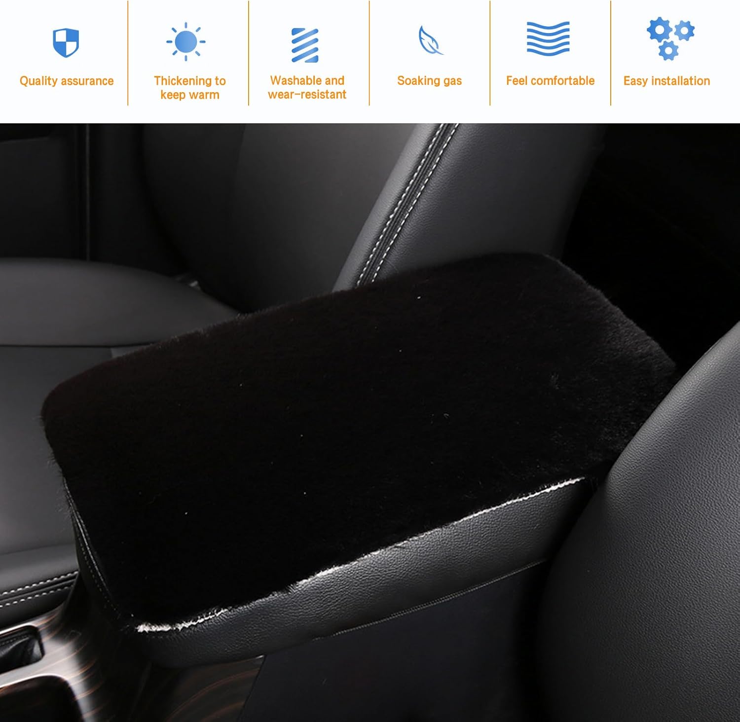 1 alfombrilla para reposabrazos de automóvil, 11.8 x 7.8 pulgadas, funda de caja de reposabrazos central de felpa de conejo de imitación, cojín