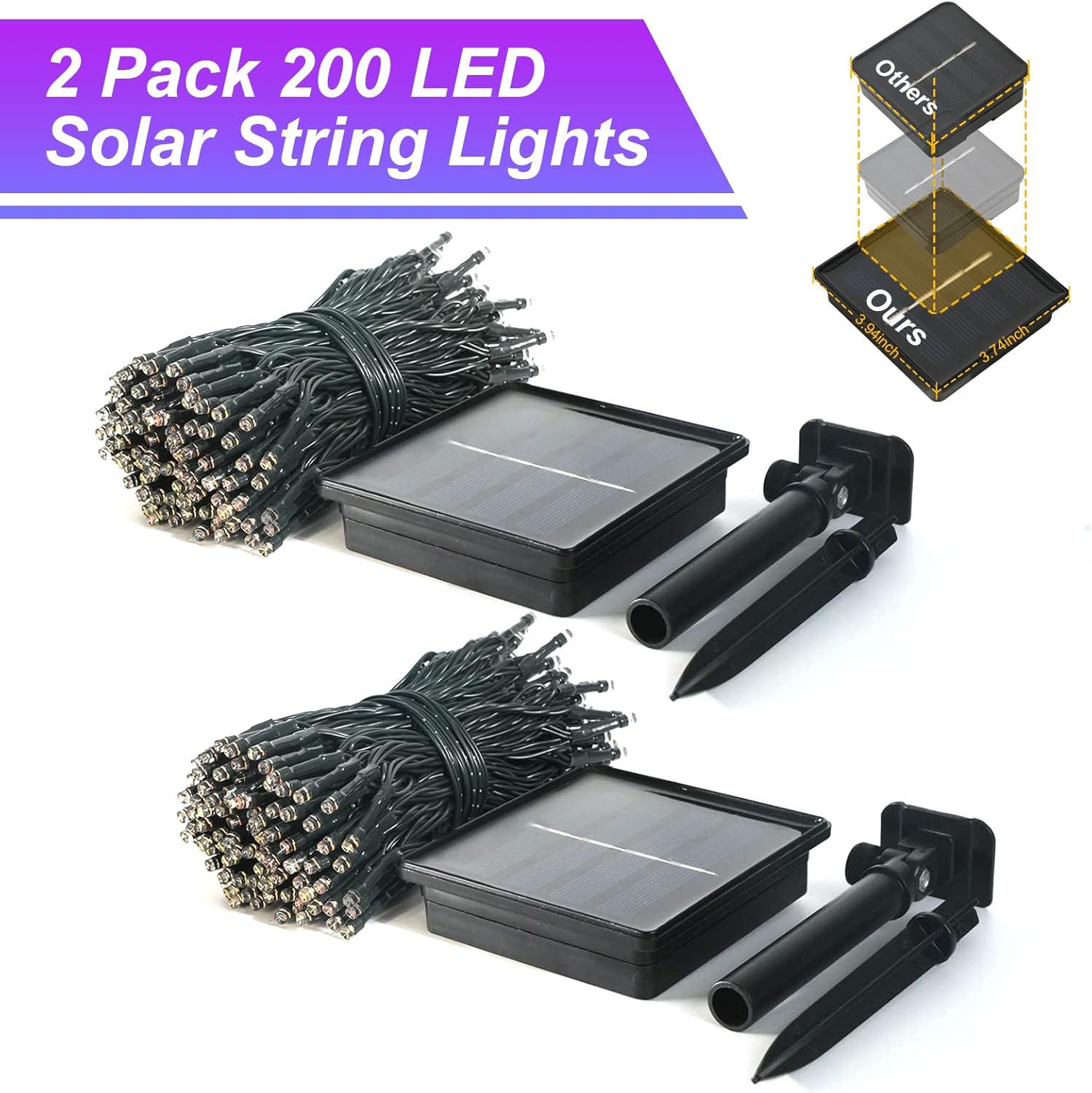 JMEXSUSS Paquete de 2 luces solares de Navidad moradas, 400 luces LED solares de 151 pies, impermeables, 8 modos, luces de Navidad moradas para