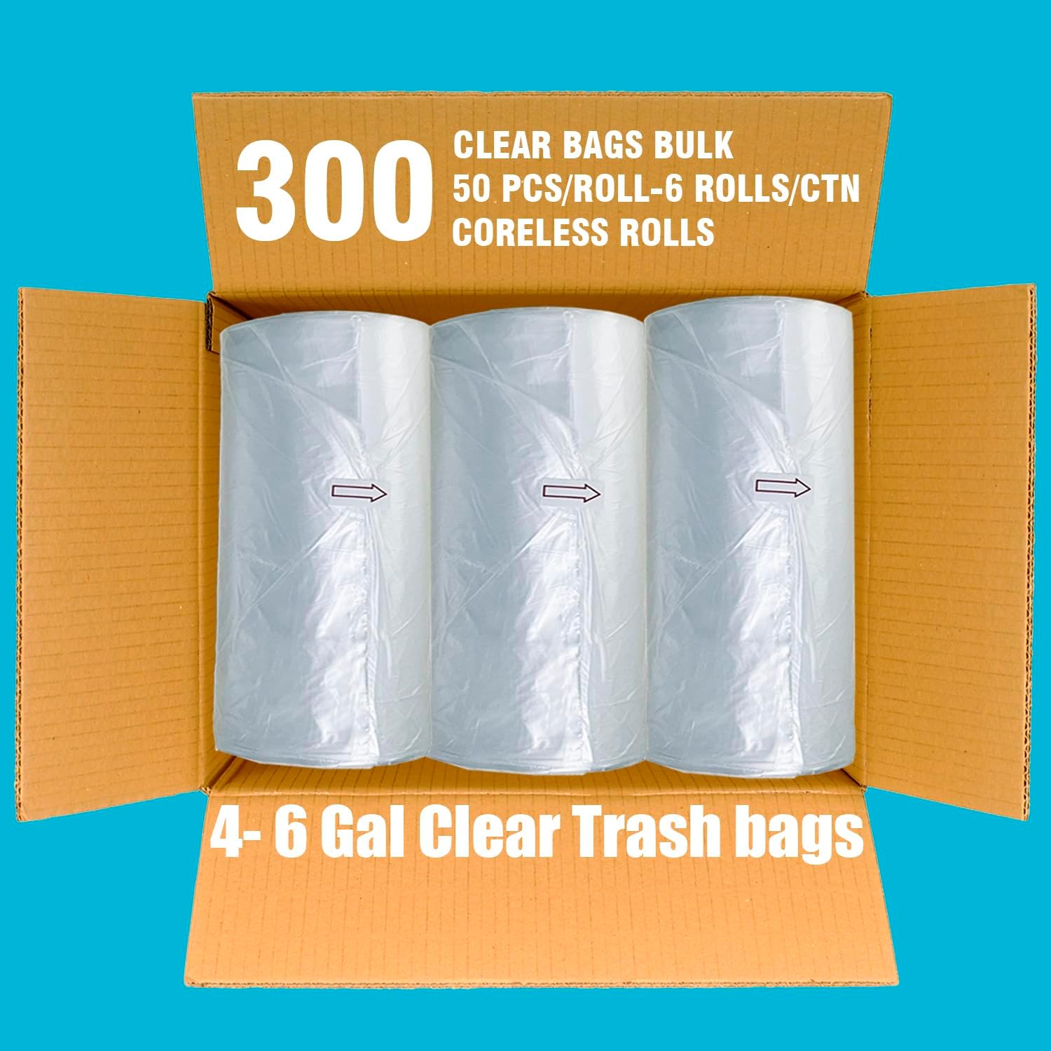 BEIDOU-PAC Bolsas de basura de 4 a 6 galones, 300 unidades a granel, bolsas de reciclaje de plástico transparente, bolsas de basura multiusos para