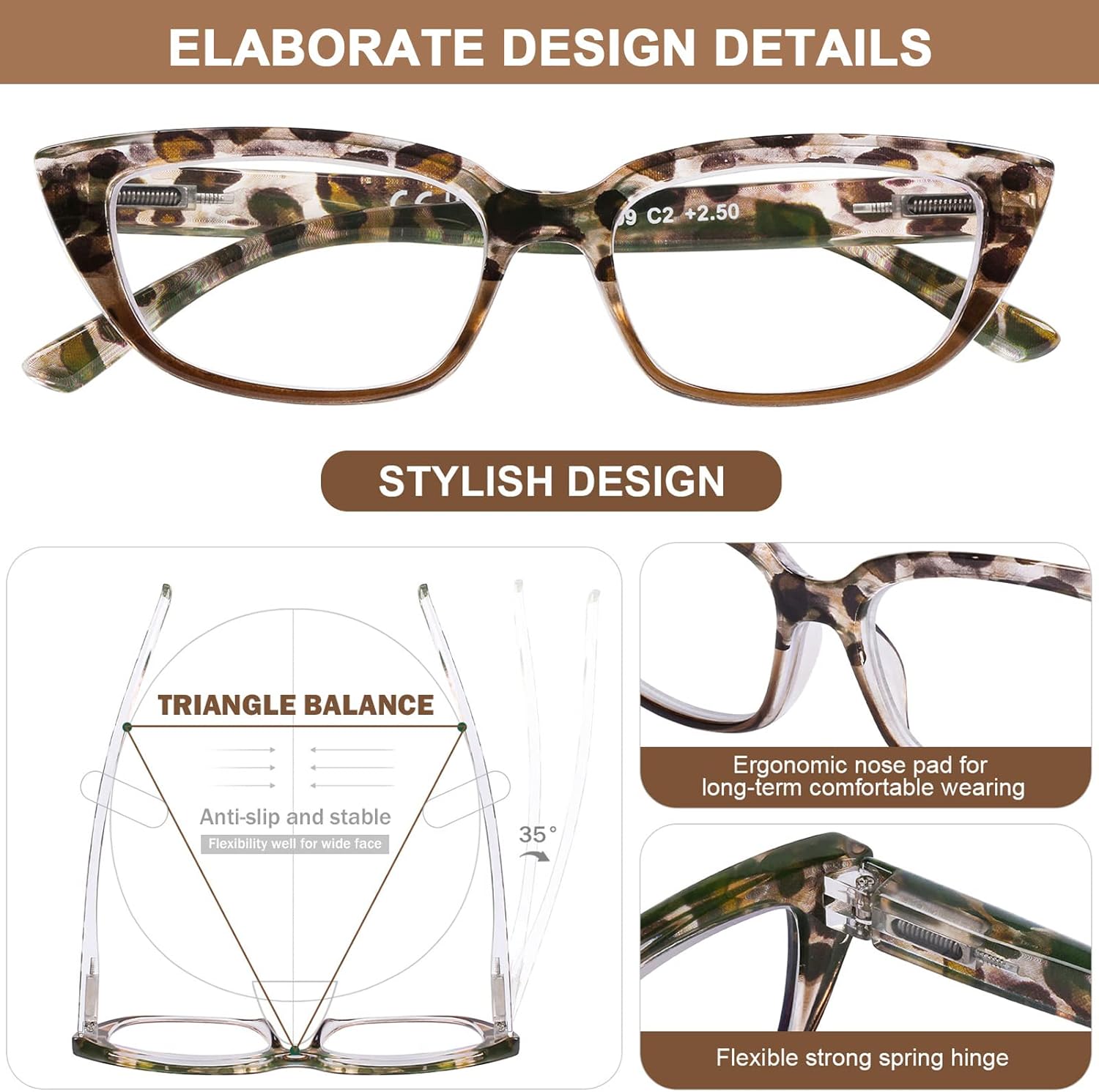AQWANO Gafas de lectura de diseño elegantes para mujer, bloqueo de luz azul, lectores de computación de ojo de gato, antirreflejos, marcos ligeros y