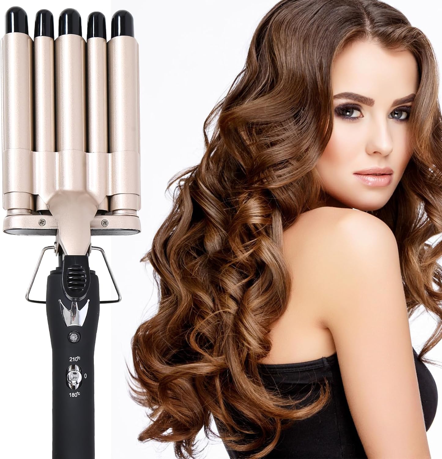 Rizador de pelo de 5 barriles de 0.6 pulgadas, rizador profesional con temperatura ajustable, para cabello corto y largo