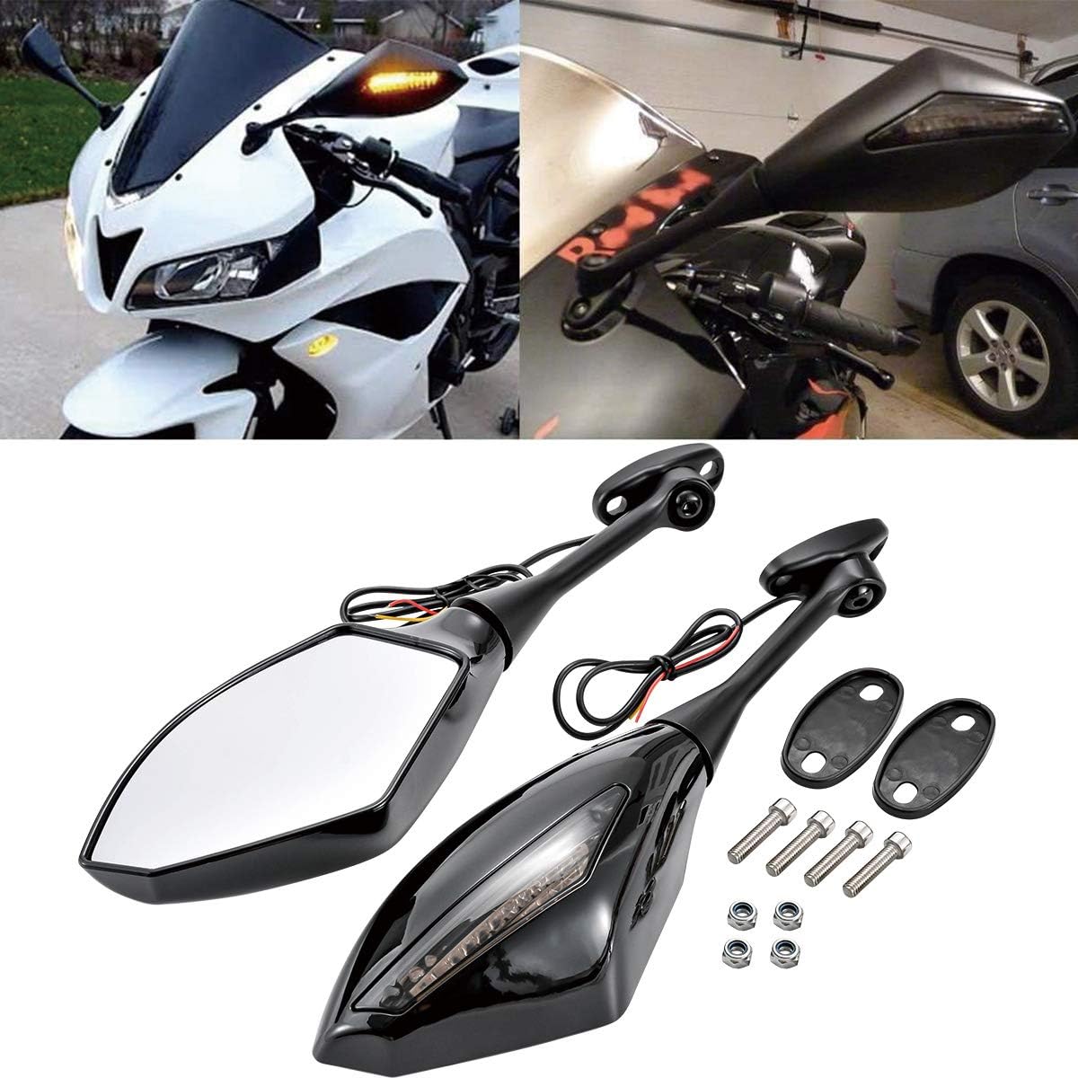 KATUR Espejos laterales universales para motocicleta, intermitentes LED integrados, indicador intermitente compatible con Sport Bike Honda CBR600RR
