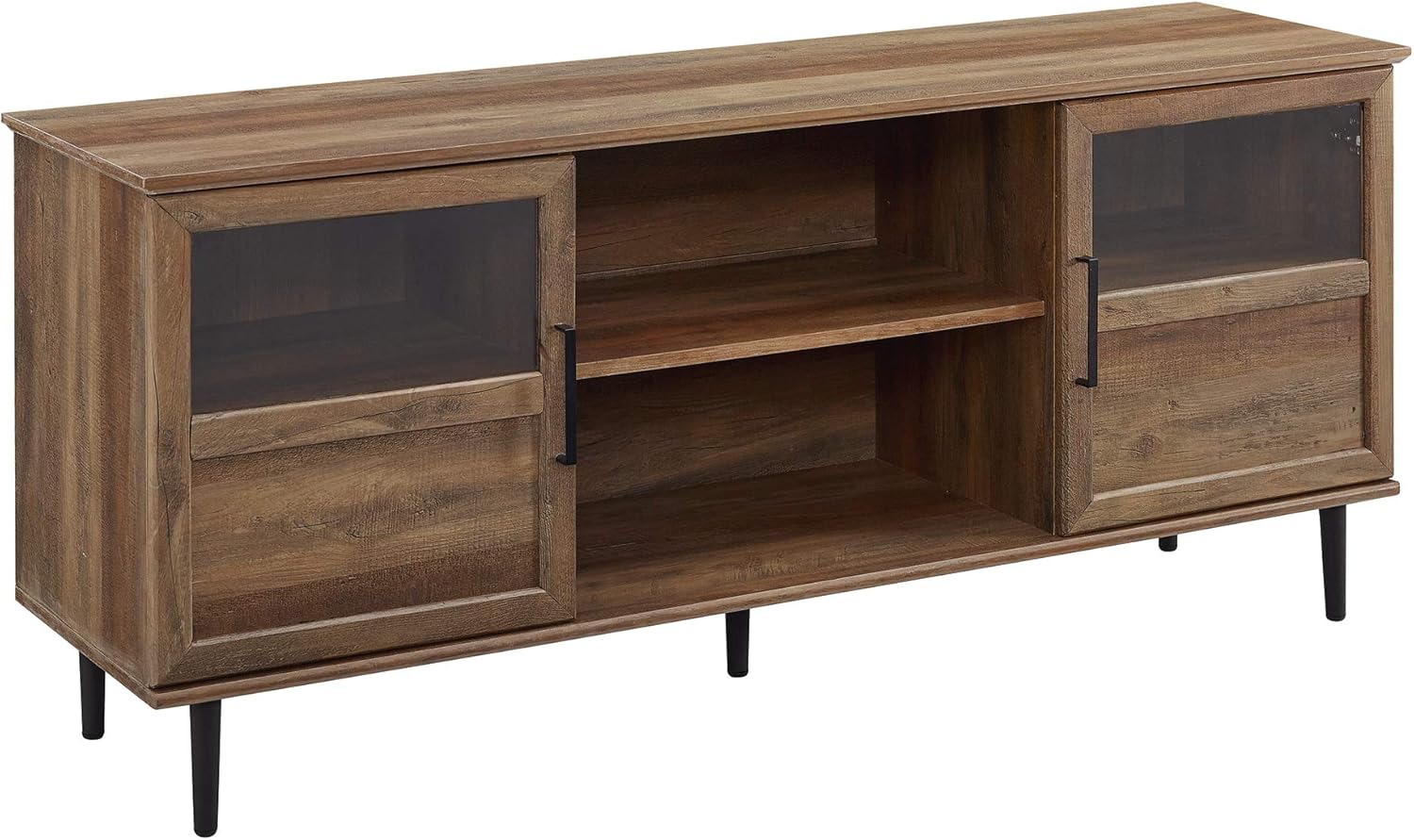 Walker Edison Moderno soporte de TV de madera y vidrio con 2 puertas de gabinete para televisores de pantalla plana de hasta 65 pulgadas, consola