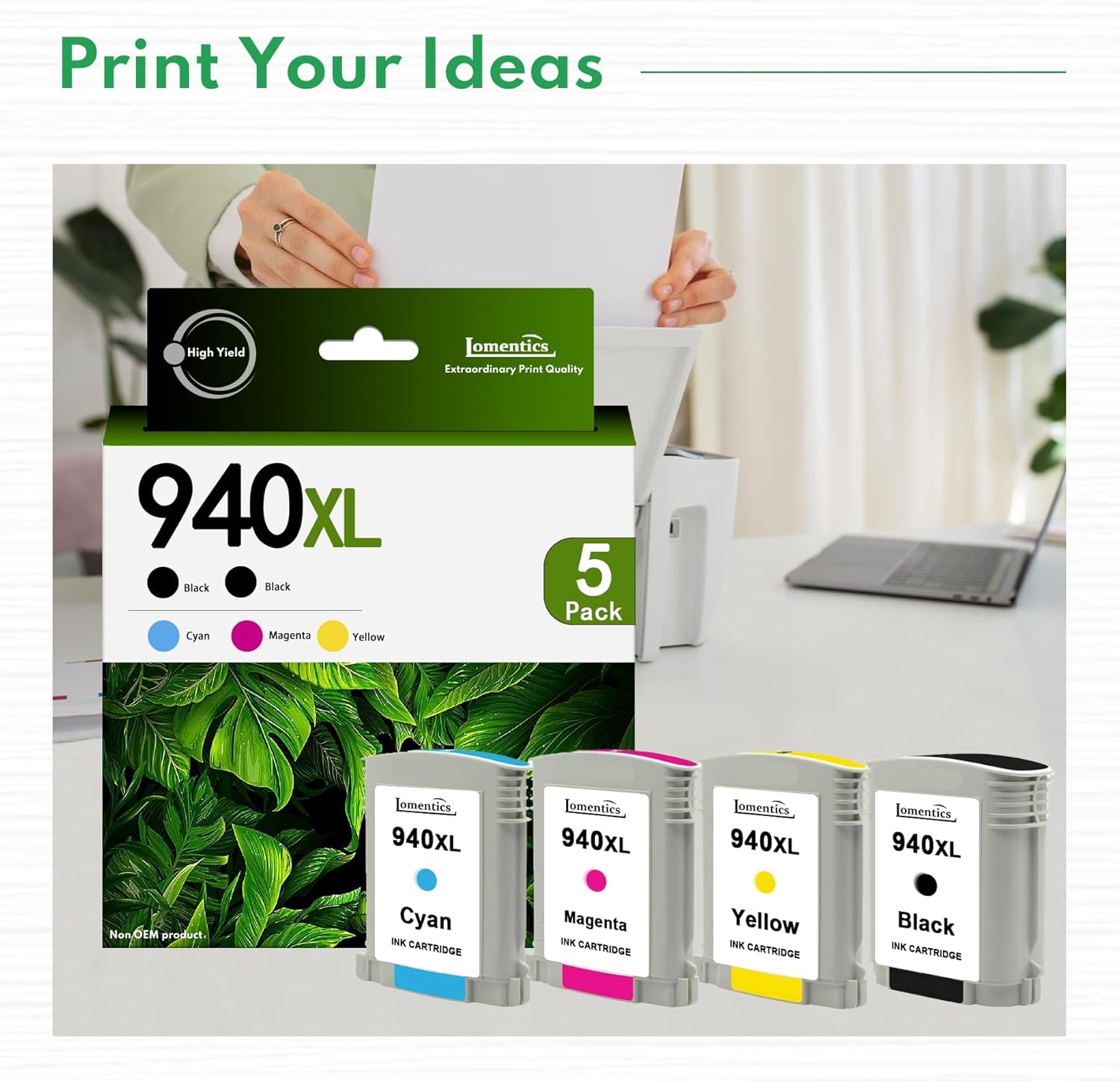 Paquete combinado de cartuchos de tinta 940XL (5 unidades, 2 negro1 cian1 magenta1 amarillo). Cartuchos de tinta compatibles con 940XL 940 para