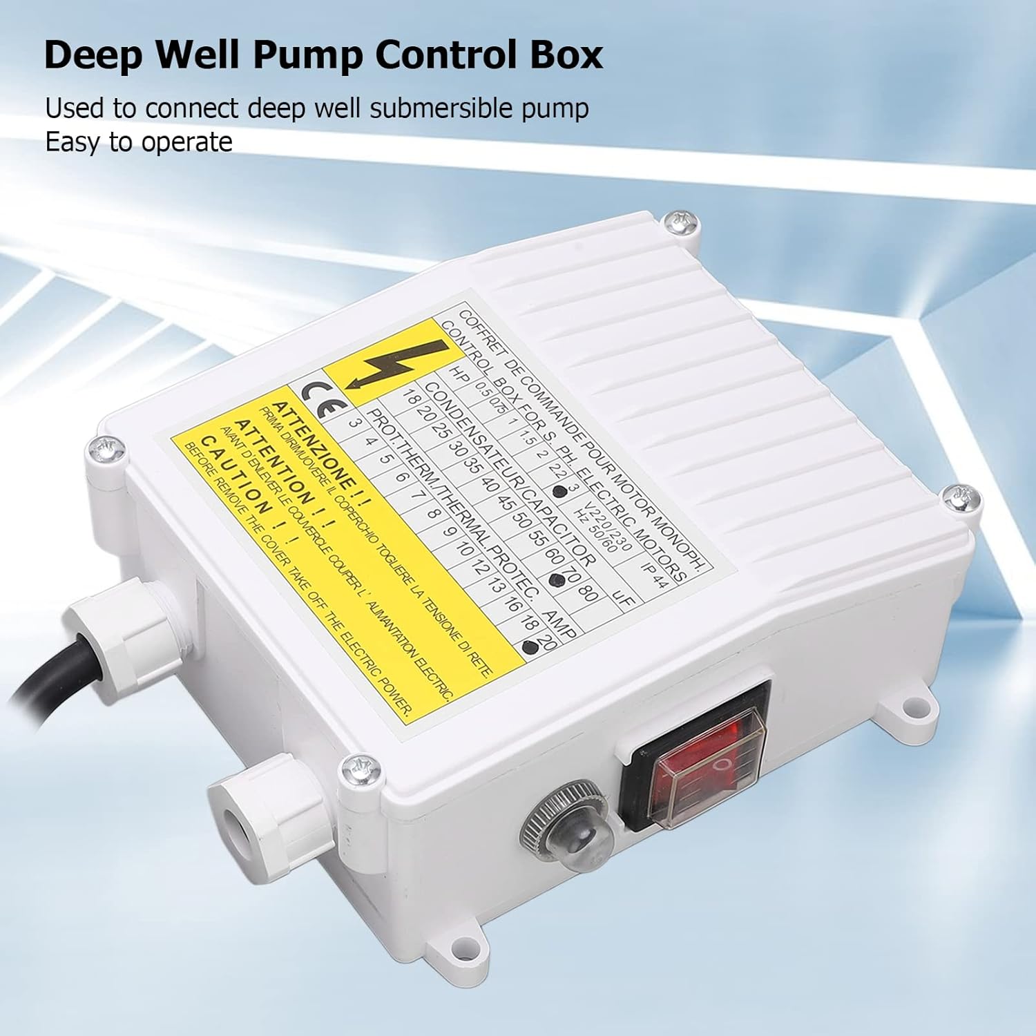 2.2KW 3.0HP 70uf 20A Caja de control de bomba de pozo profundo Hogar 3.0HP Interruptor sumergible Controlador ABS Bomba sumergible Caja de control