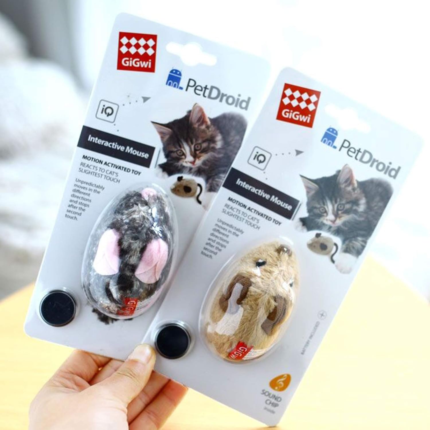 Vealind GiGwi – Juguetes interactivos para gatos, ratones móviles con sonido chirriante realista (café)