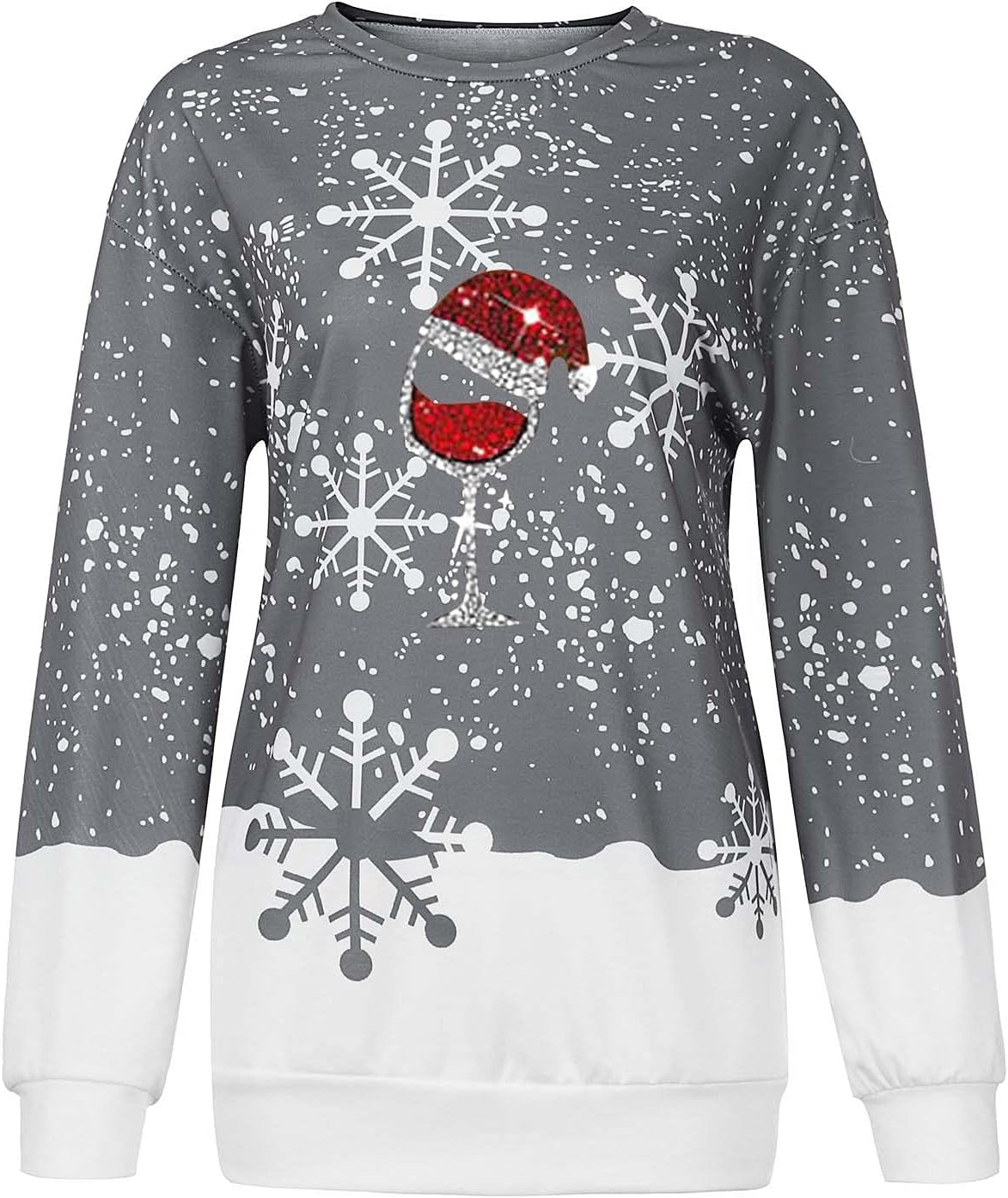 SNKSDGM Sudadera casual con cuello redondo para mujer, diseño de copos de nieve, con estampado de alce y copos de nieve, de manga larga, sin