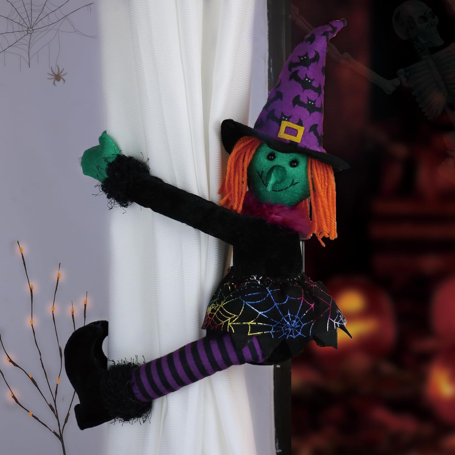 Decoración para árbol de bruja de Halloween, decoración aterradora de Halloween para árbol de Navidad, corbata de cortina de Halloween y botella de