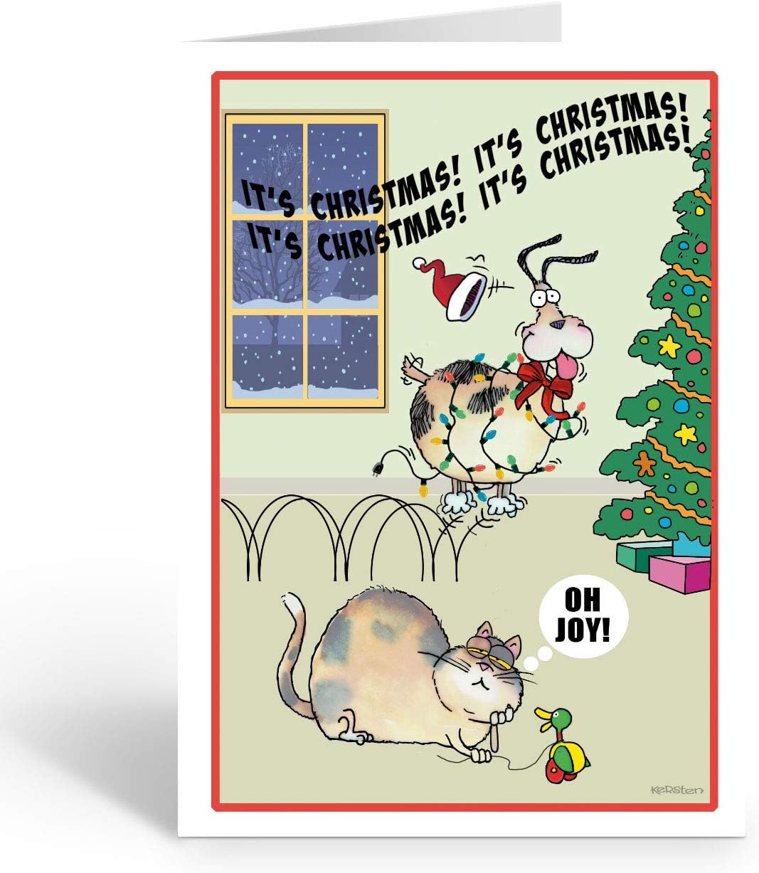Stonehouse Collection – Tarjetas de Navidad en caja con sobres, tarjetas de Navidad divertidas, perro y gato, divertida tarjeta de felicitación