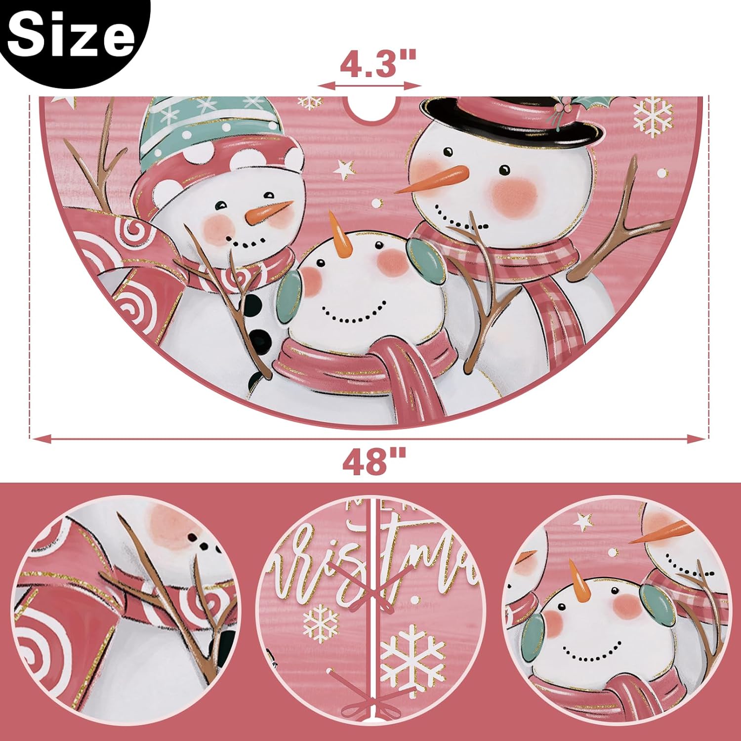 Fzbali Falda de árbol de muñeco de nieve de 48 pulgadas con cordones, falda de árbol de Navidad rosa artificial, fiesta de invierno, decoración de