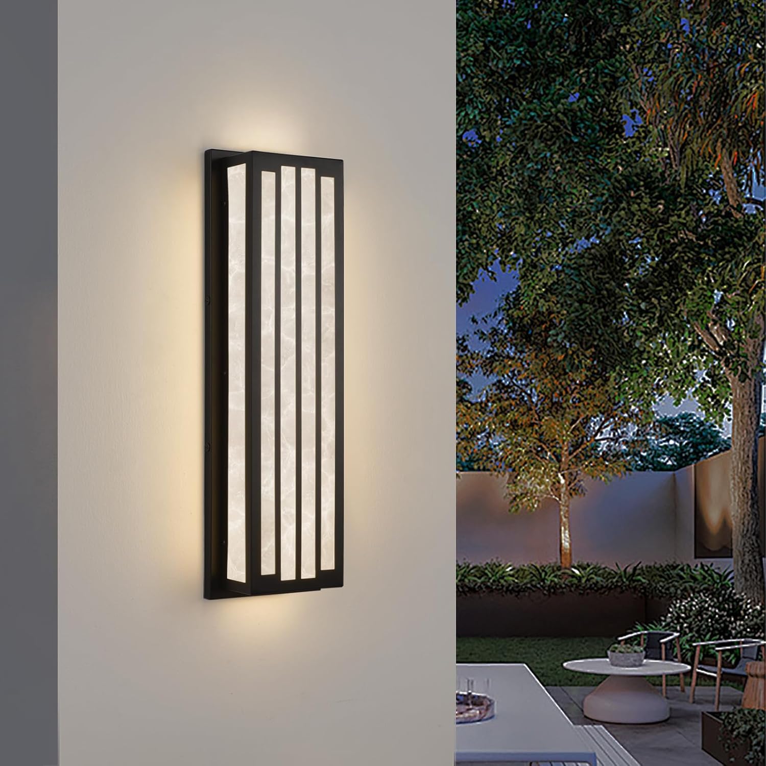 Sconce26W – Luces de pared para exteriores, modernas, para exteriores, 24 pulgadas, pantalla de resina texturizada de mármol, impermeable, para