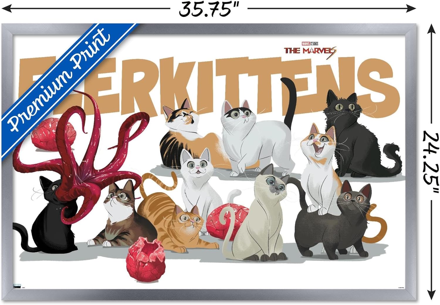 Trends International Marvel The Marvels – Póster de pared de Flerkittens, 22.37 x 34.00 pulgadas, versión enmarcada plateada