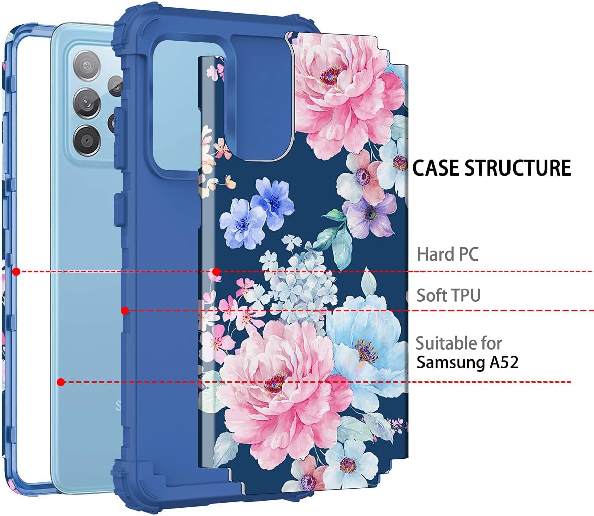 Rancase Funda compatible con Galaxy A52 5G, tres capas resistentes a prueba de golpes, protección de plástico duro + funda protectora de goma de