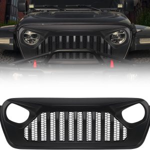 DKMGHT Parrilla delantera con rejilla para Jeep Wrangler JL JLU 2018, 2019, 2020, 2021, 2022 y Jeep Gladiator JT (negro mate) DKMGHT Parrilla delantera con rejilla para Jeep Wrangler JL JLU 2018, 2019, 2020, 2021, 2022 y Jeep Gladiator JT (negro mate)