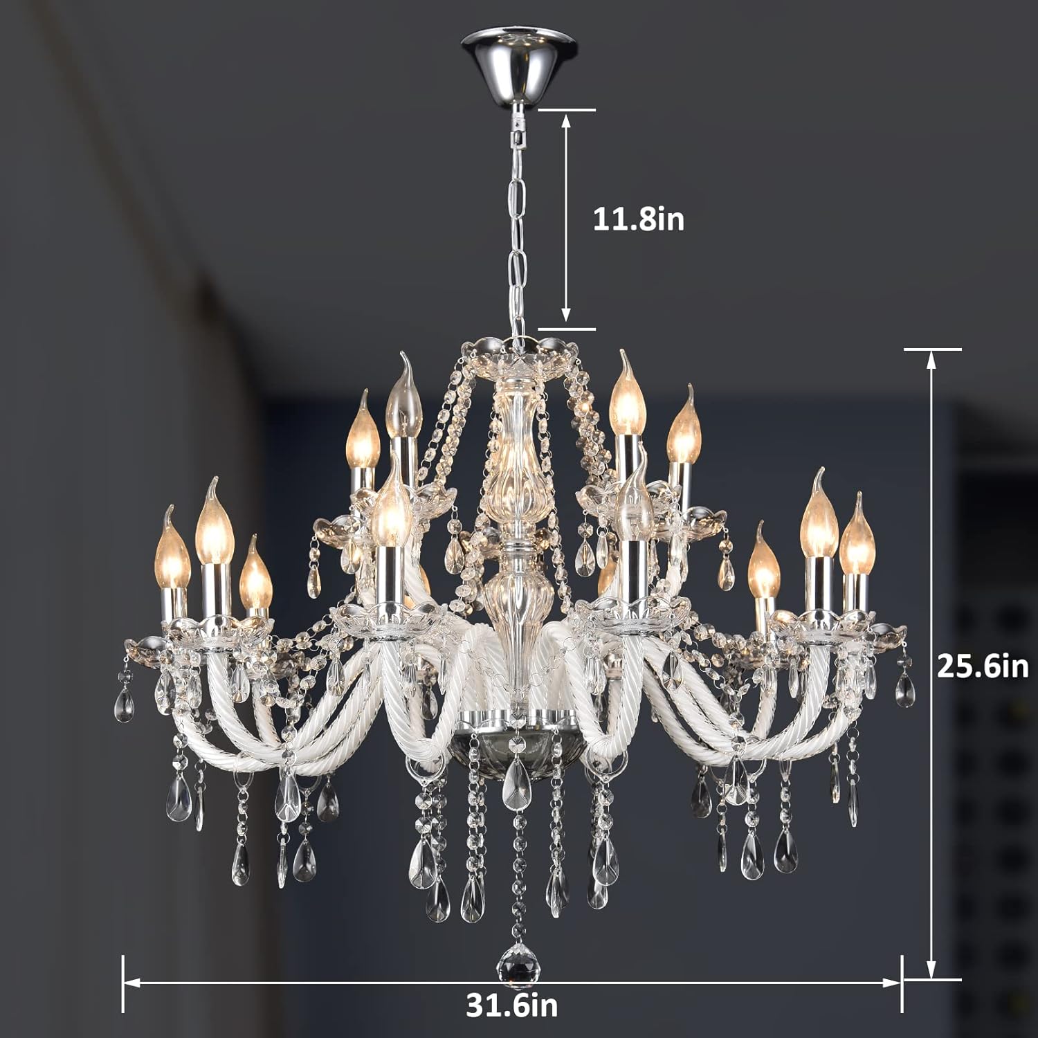 Panghuhu88 Candelabro de cristal de 15 luces transparentes K9 de lujo, lámpara de techo colgante de cristal para comedor, sala de estar, dormitorio