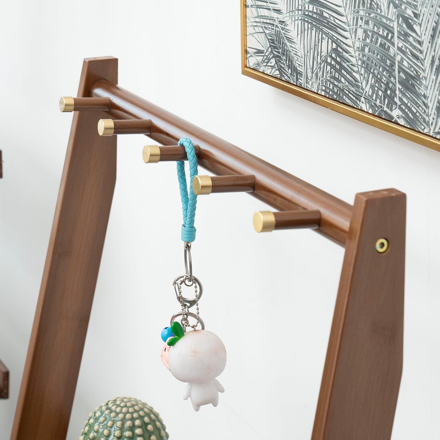 K KELBEL Estante de escalera de bambú moderno, estantería alta de madera, estantes de pared inclinados, estantes de almacenamiento abiertos para
