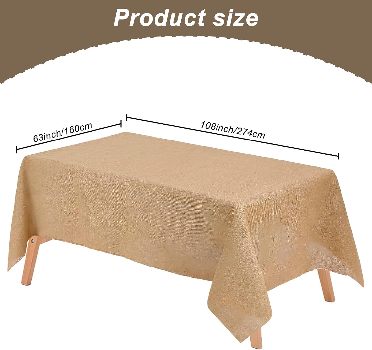 1 paquete de mantel de arpillera natural, 63 x 108 pulgadas, mantel rectangular de arpillera de granja, mantel rústico de yute para fiestas, hogar,