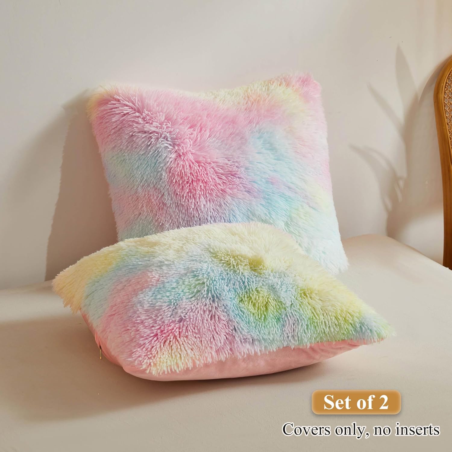XeGe Fundas de almohada de piel sintética color arcoíris, teñido anudado, multicolor, fundas de cojín decorativas de felpa esponjosa de lujo para