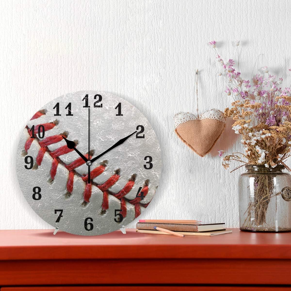 BRUYU5SE SEULIFE – Reloj de pared deportivo con encaje de pelota de béisbol, silencioso, sin tictac, para cocina, sala de estar, dormitorio, hogar,