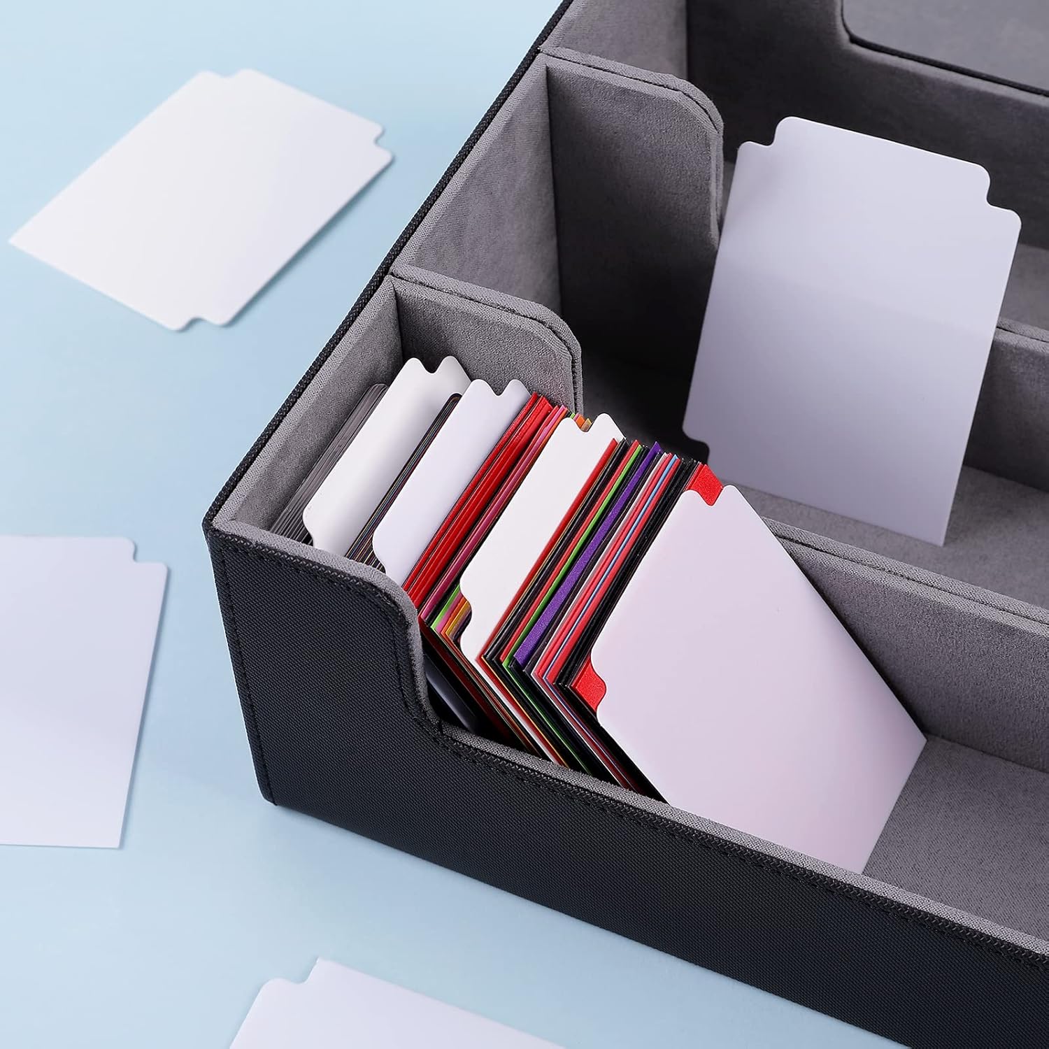 60 separadores de tarjetas intercambiables, separadores de tarjetas blancas con pestañas, caja de tarjetas en blanco, tarjetas divisoras de tarjetas
