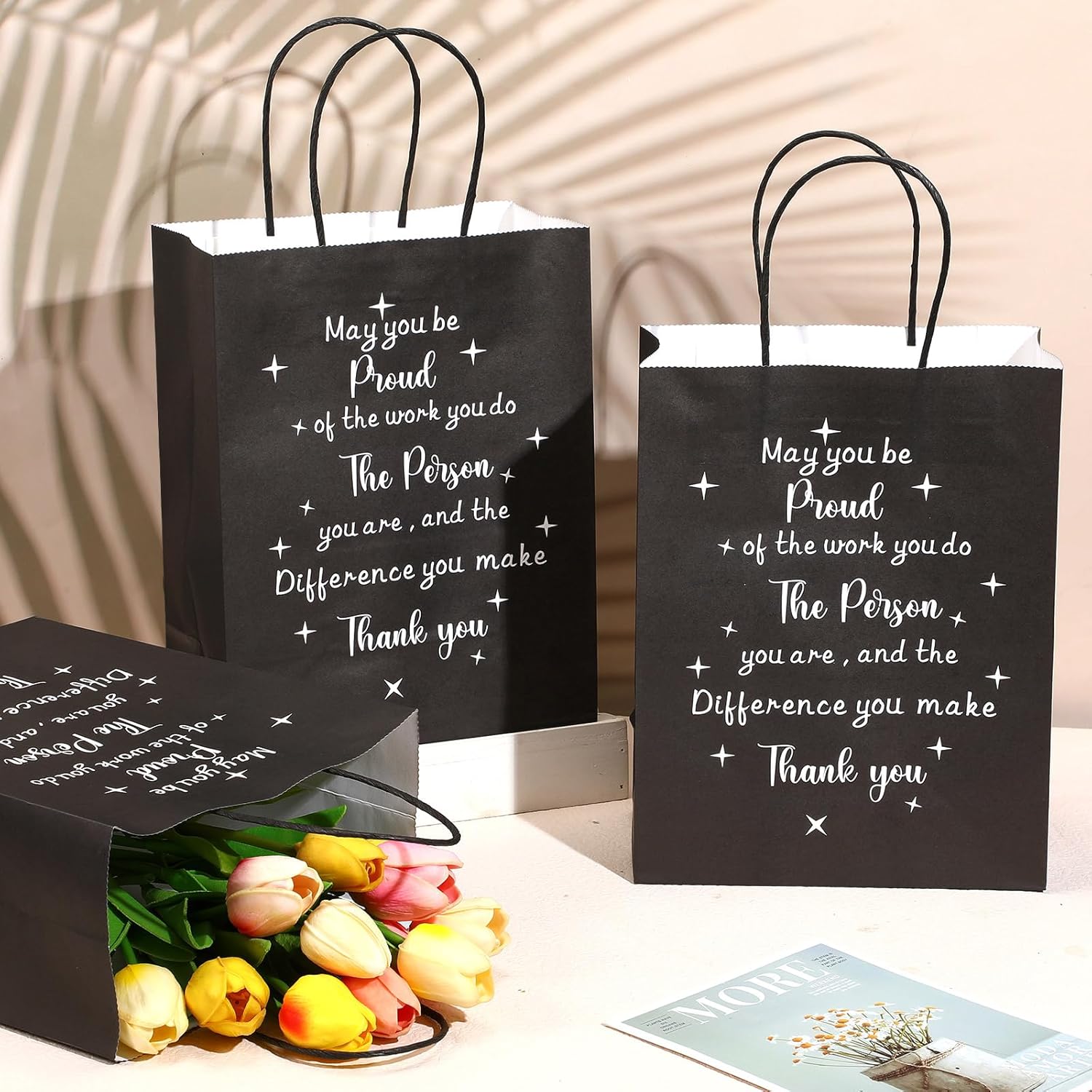 Fulmoon 50 bolsas de regalo de agradecimiento a granel para empleados, bolsas de papel de agradecimiento con asas para empleados, compañeros de