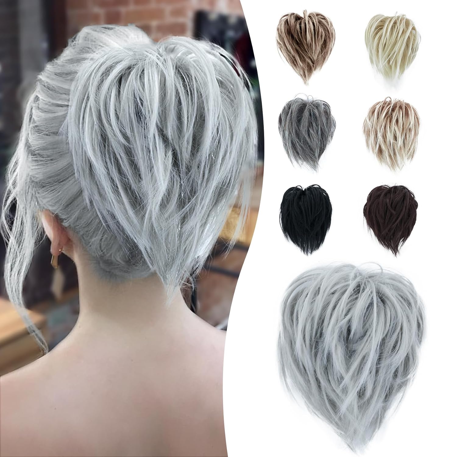 Lynclare Extensiones de cabello sintético ondulado y desordenado para mujer, extensiones de moño rizado y desordenado para mujer, extensiones de