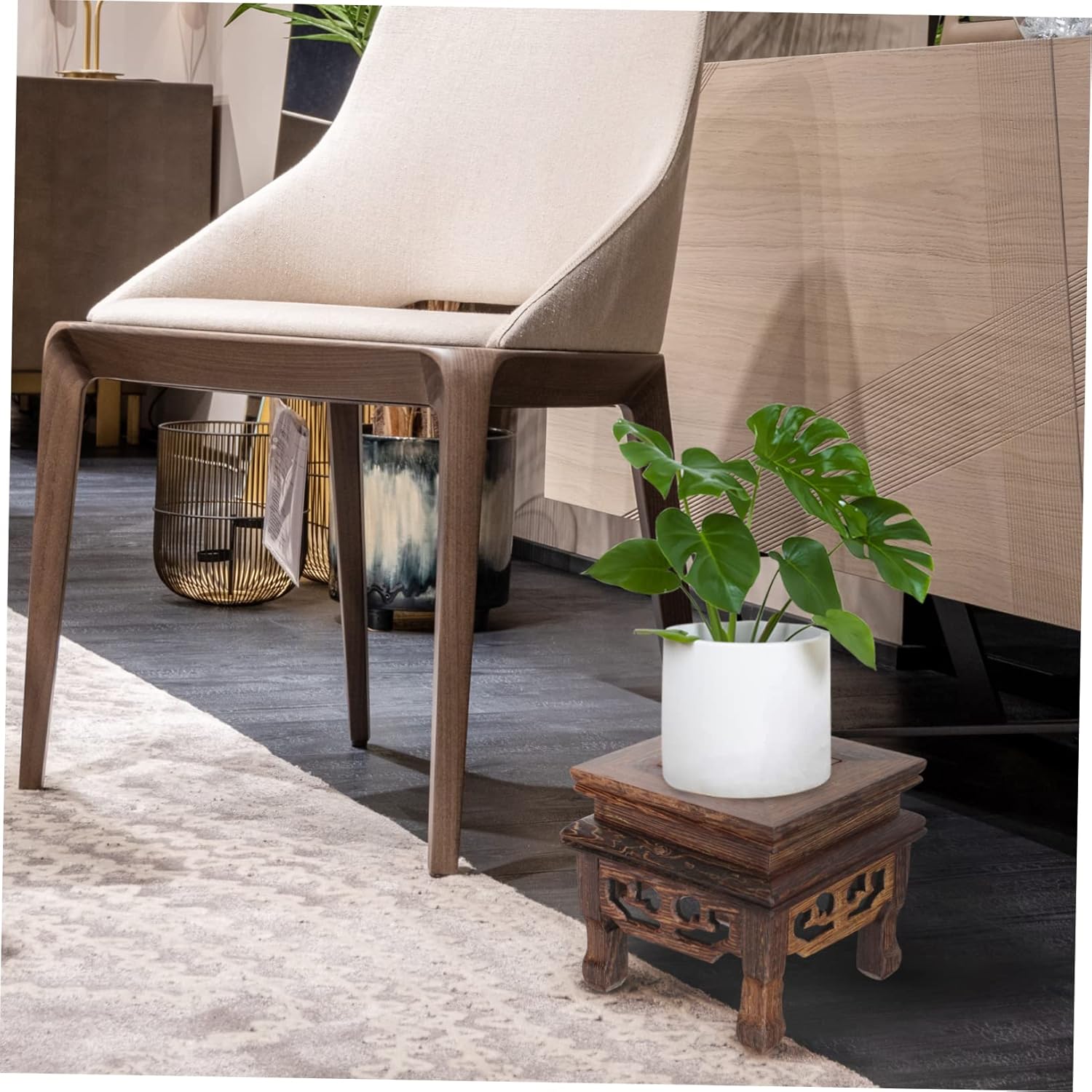 YARNOW 2 piezas con base de wengué para maceta, soporte para maceta, elevador, estante de exhibición, soporte para macetas de jardín, macetas para