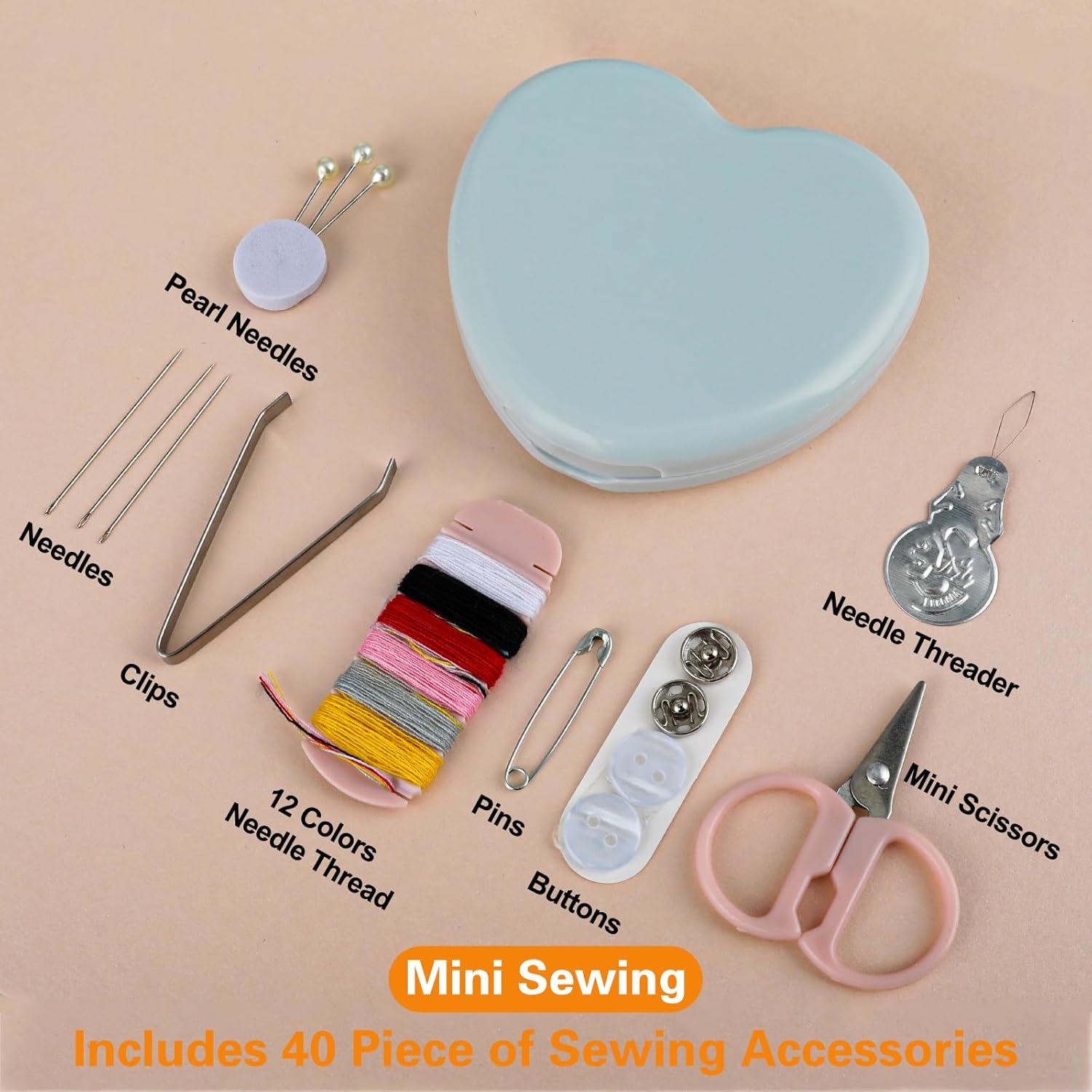Cobee Kit de costura, 2 piezas de mini kit de costura para artículos esenciales de viaje, portátil, suministros de reparación de costura de