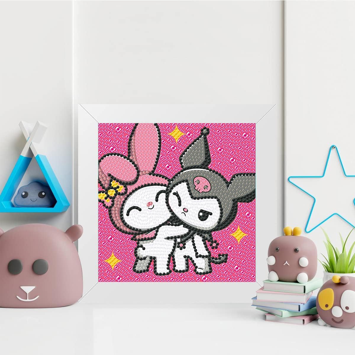 KYOQFVN Kits de pintura artística de diamantes para niños con marco de madera, kits de arte de diamantes 5D para principiantes, arte de gemas