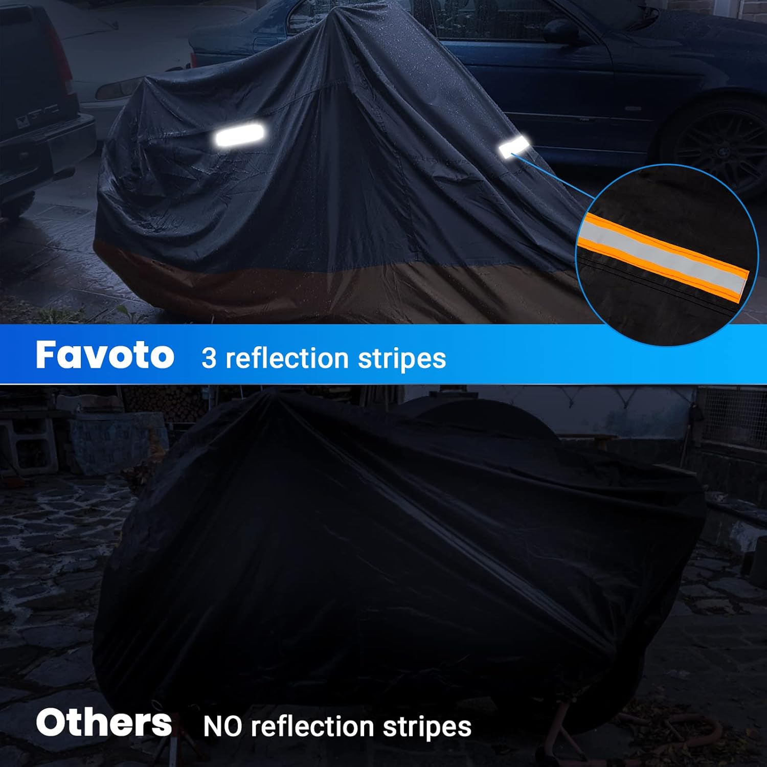 Favoto – Funda impermeable para motocicleta, universal, duradera, reflectante, protección solar para cualquier temporada, con orificios de seguridad