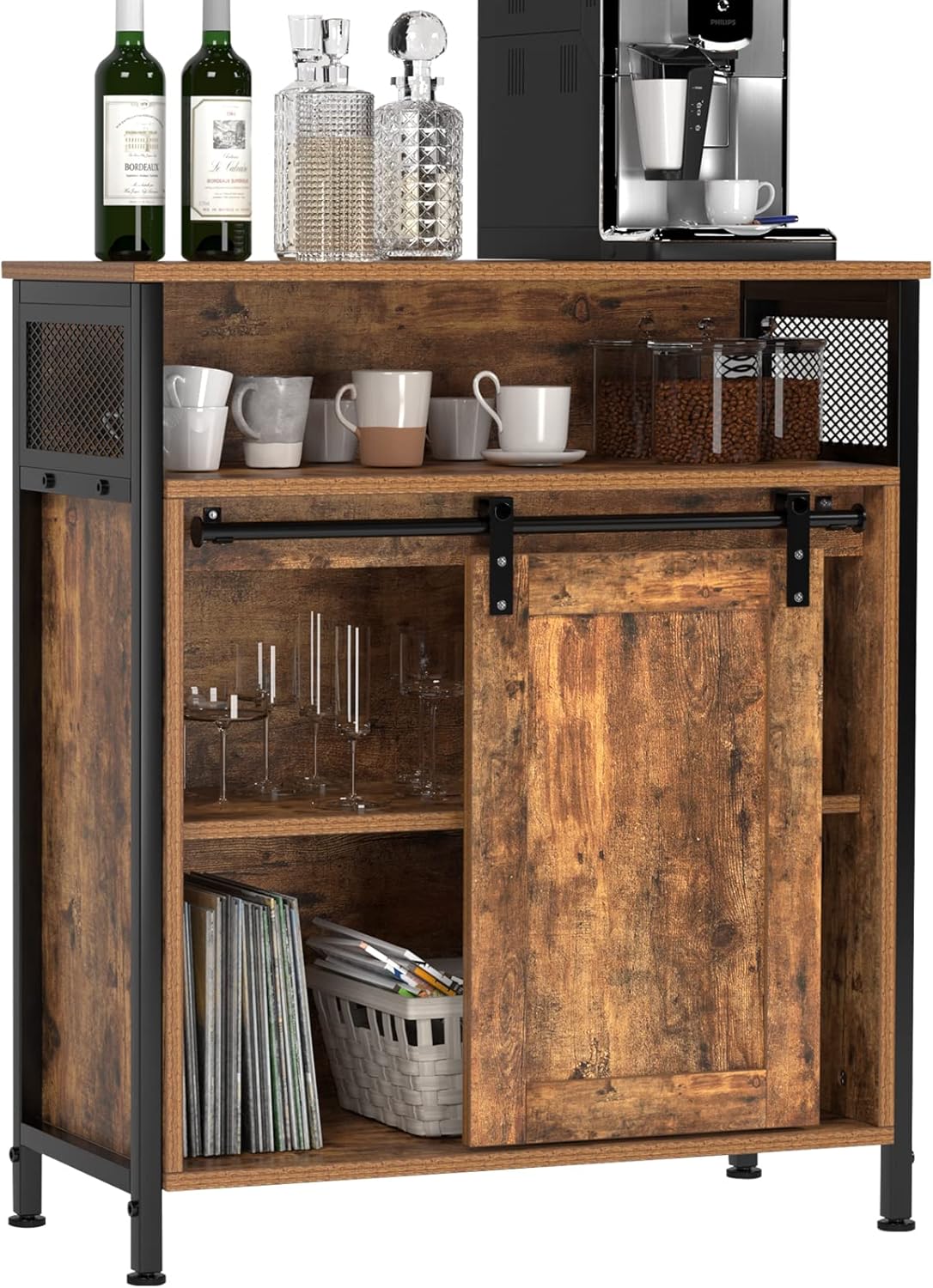 sogesfurniture Gabinete de almacenamiento industrial, armario de almacenamiento con puerta corrediza de granero con estantes de almacenamiento,