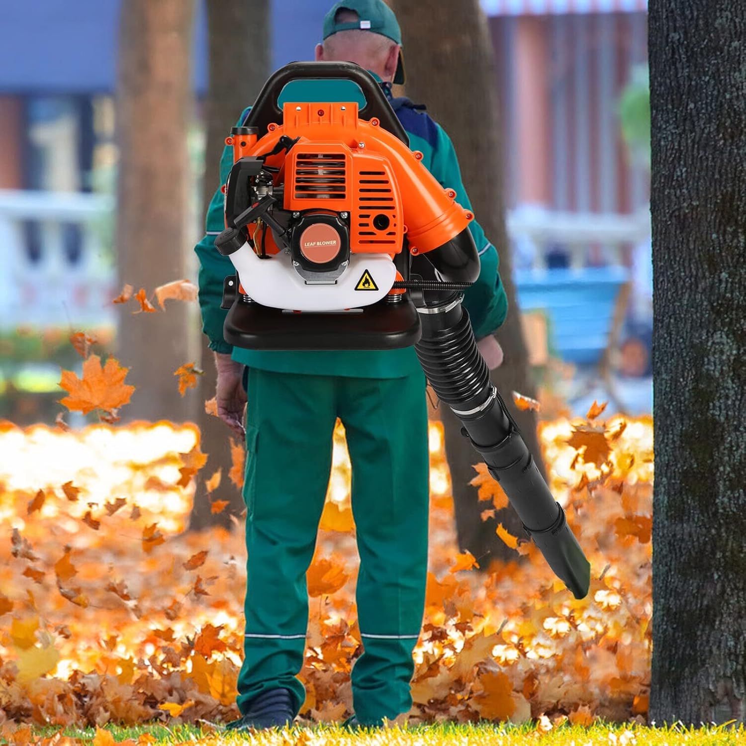 Soplador de hojas de mochila, soplador de hojas inalámbrico a gas de 52 cc, soplador de nieve motor de 2 tiempos, tanque de combustible de 1.2 L,