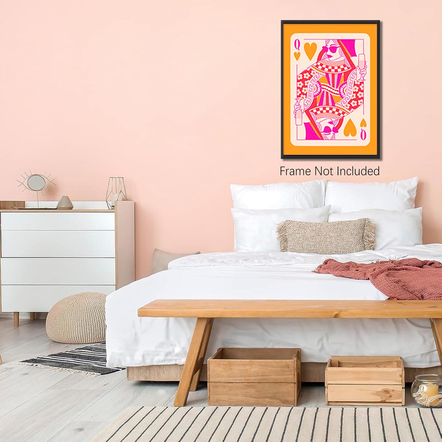 JCFOAS Lienzo moderno retro con diseño de reina de corazones, arte de pared en lienzo rosa y naranja, decoración de habitación, estética, hippie,