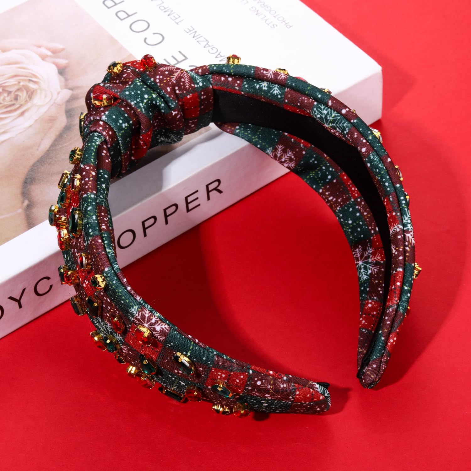 Diadema de Navidad para mujer, accesorios de Navidad, árbol de Navidad, copo de nieve, reno, bastón de caramelo, diadema anudada con perlas de