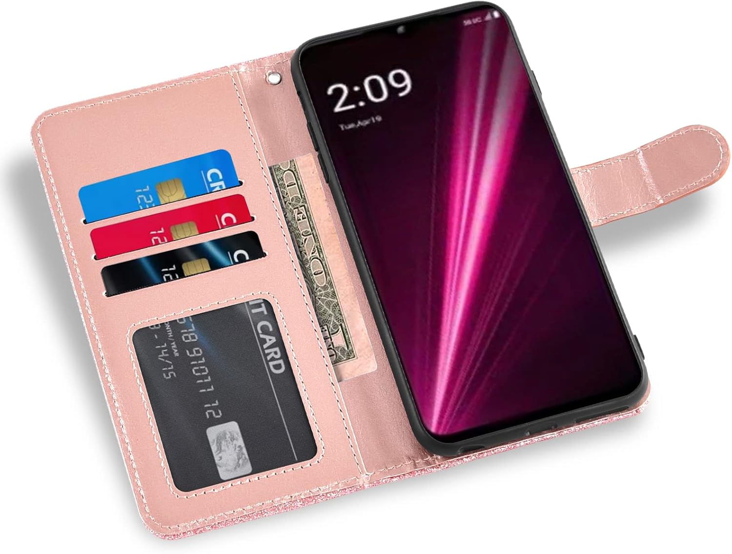 Asuwish Funda de teléfono para T-Mobile Revvl 6 5G 2022 con protector de pantalla y cartera con purpurina, soporte para tarjeta con ranura para